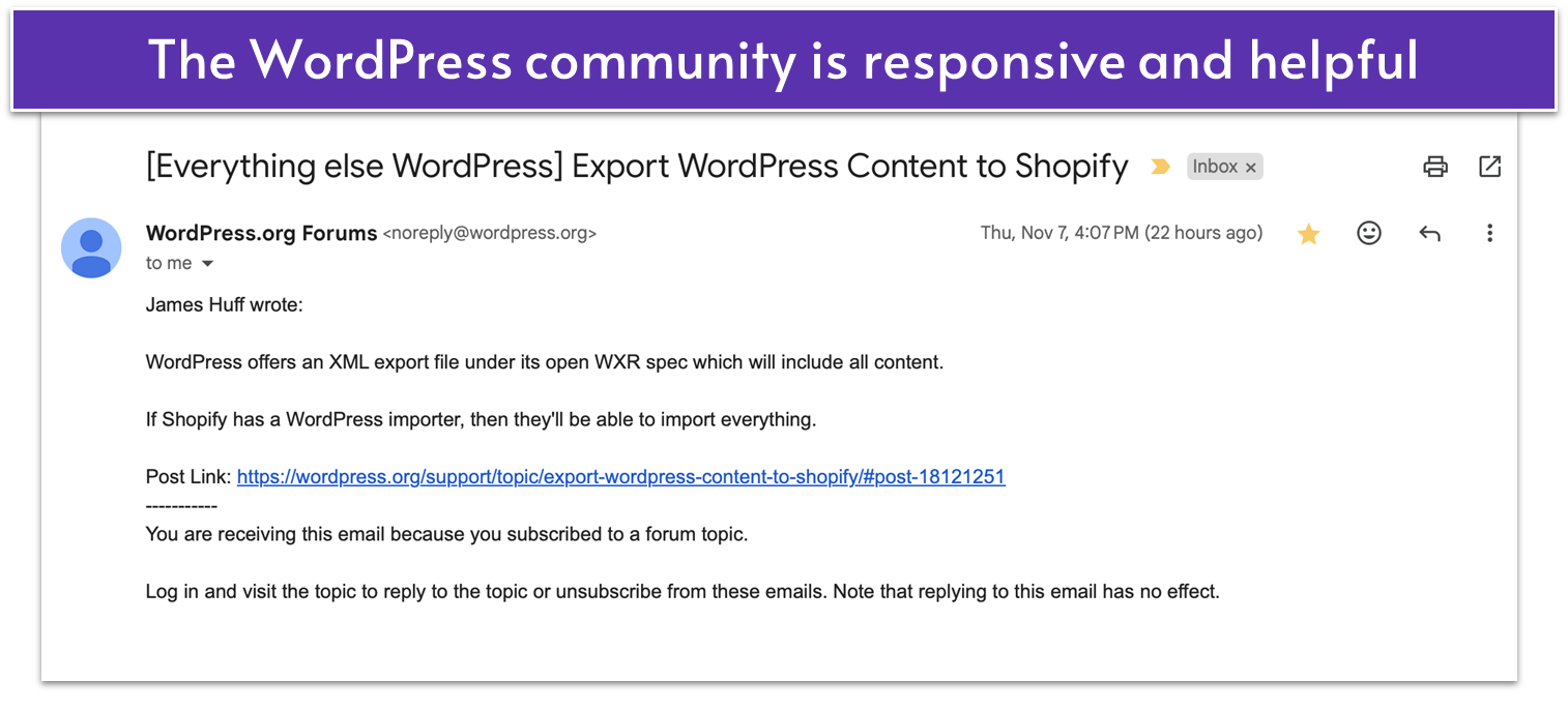 WordPress.org community support reply