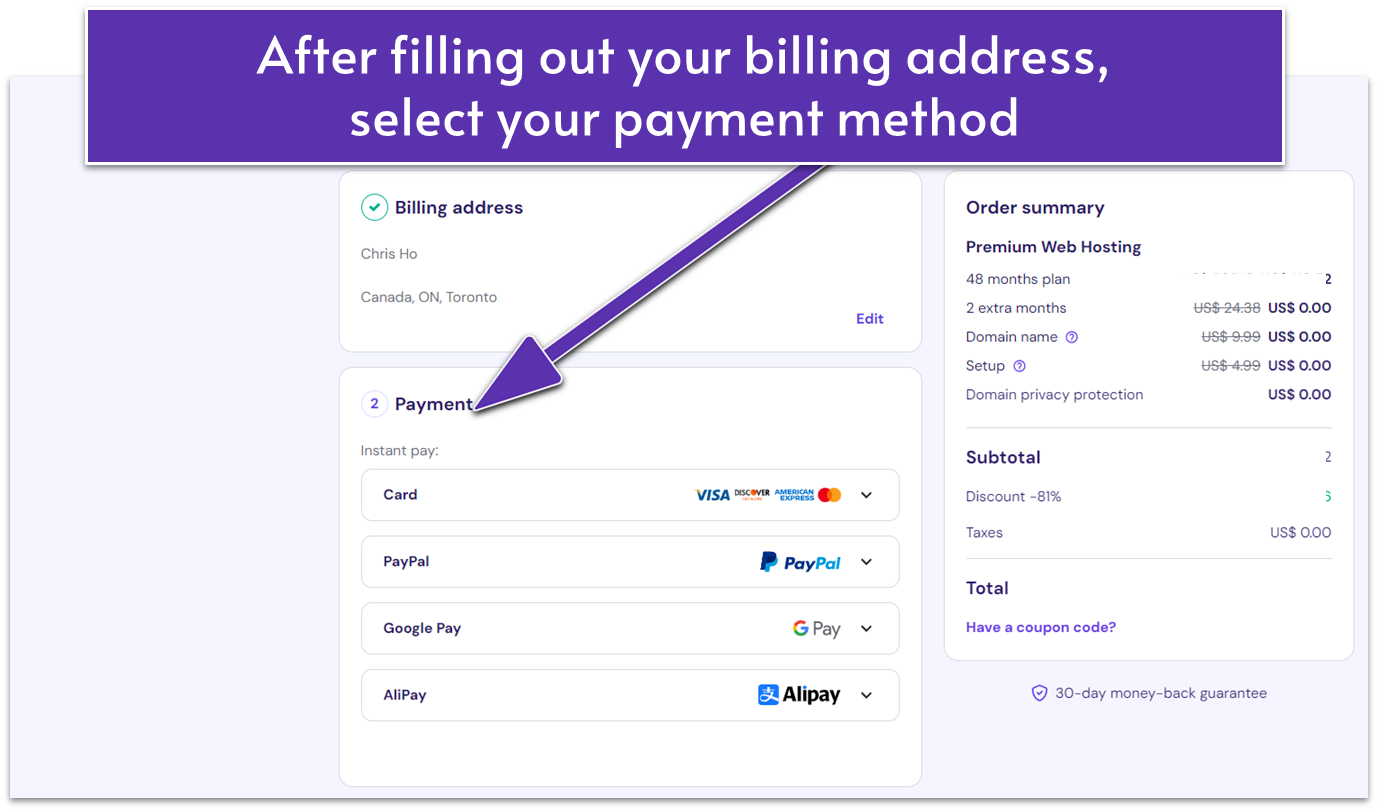 Hostinger Payment Method Options