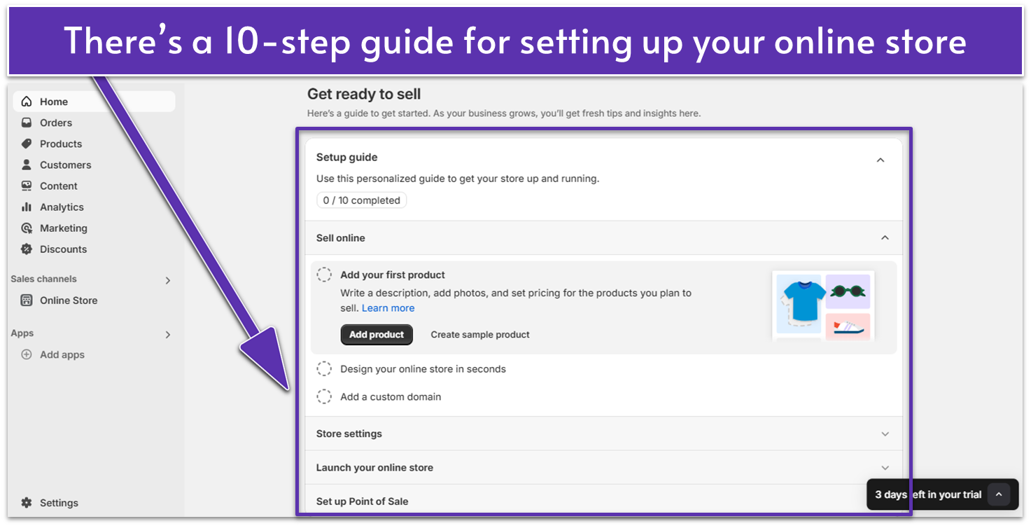 Screenshot of Shopify's Store setup guide