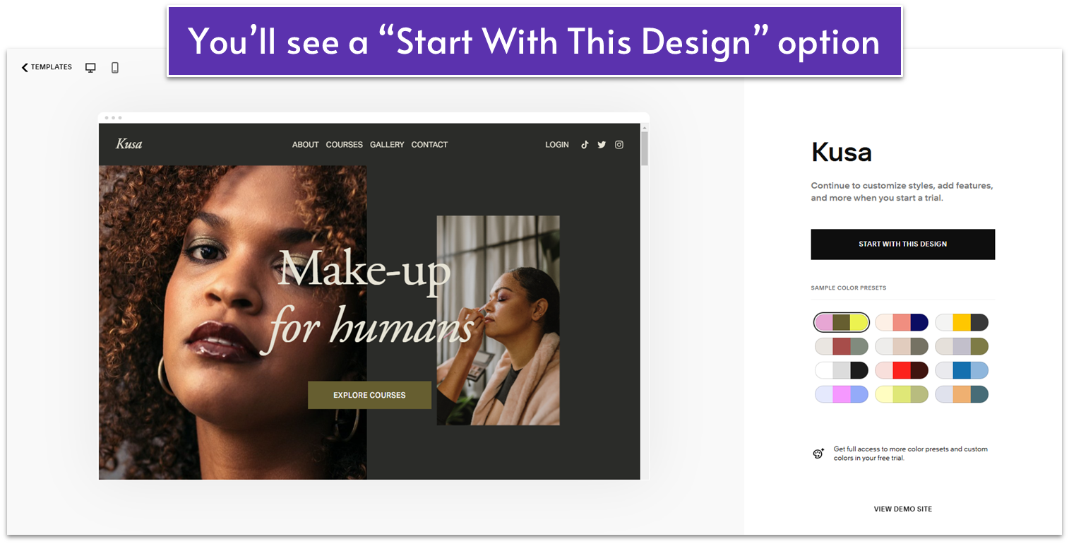 Squarespace "Start With This Design" Option