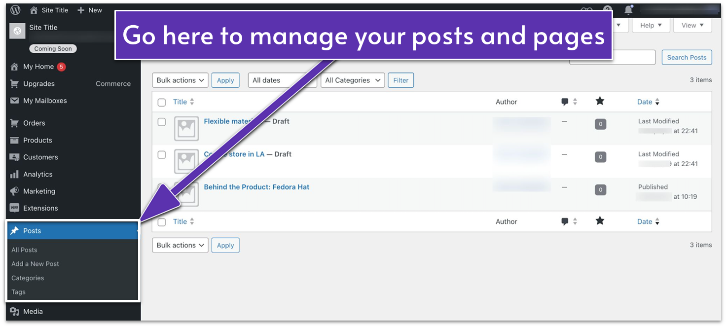 WordPress.com's posts management