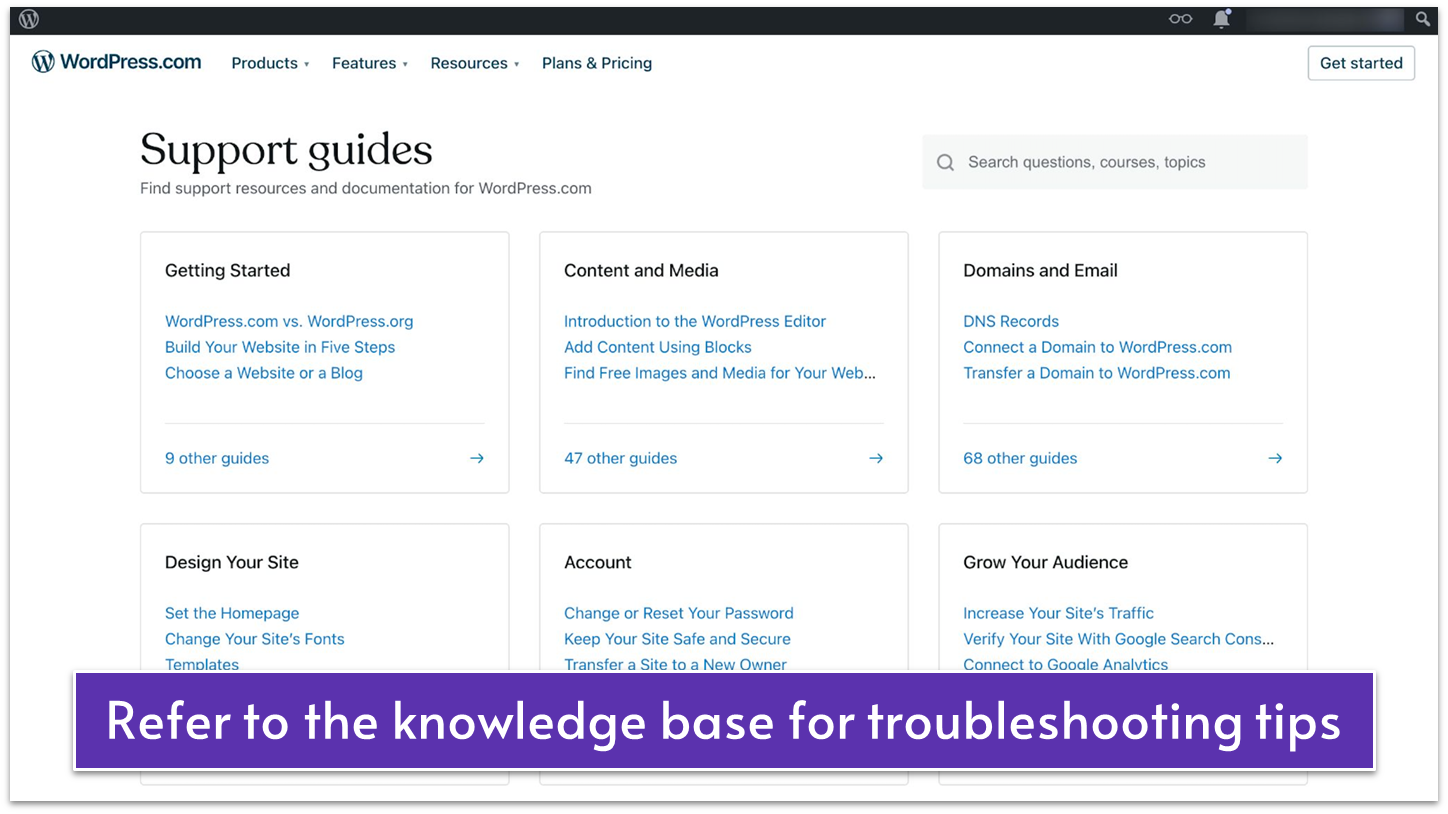 WordPress.com extensive knowledgebase and troubleshooting tips