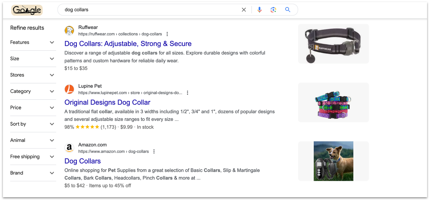 “dog collars” on Google