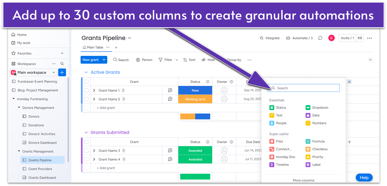 monday.com custom column menu