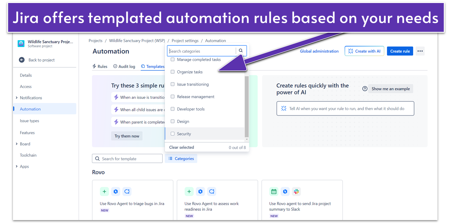 Jira automation library categories