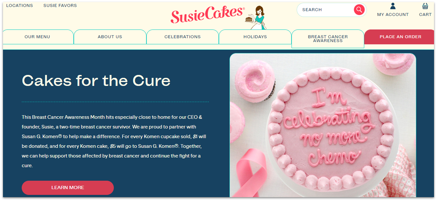 SusieCakes bakery website homepage