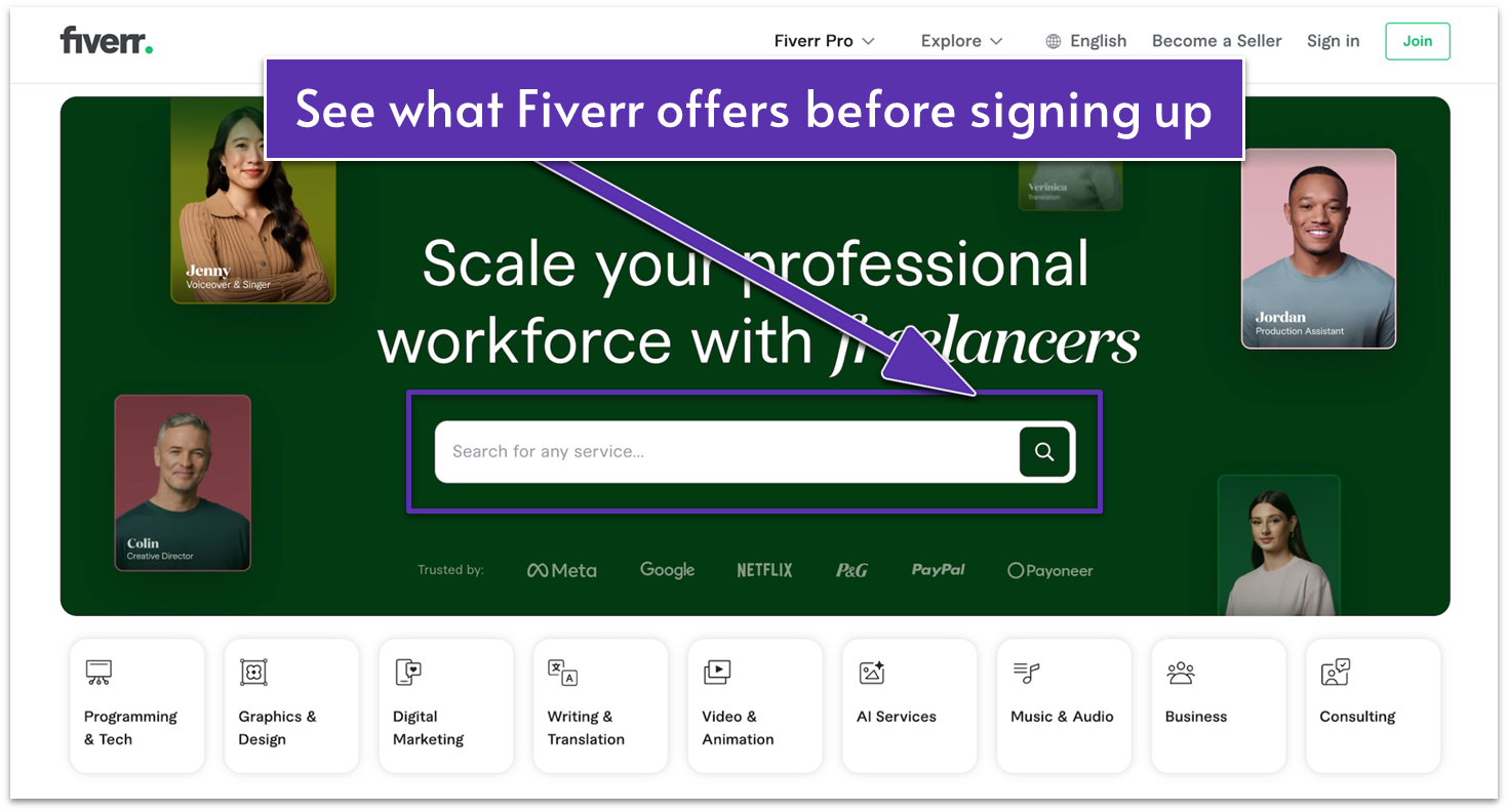 Fiverr's homepage