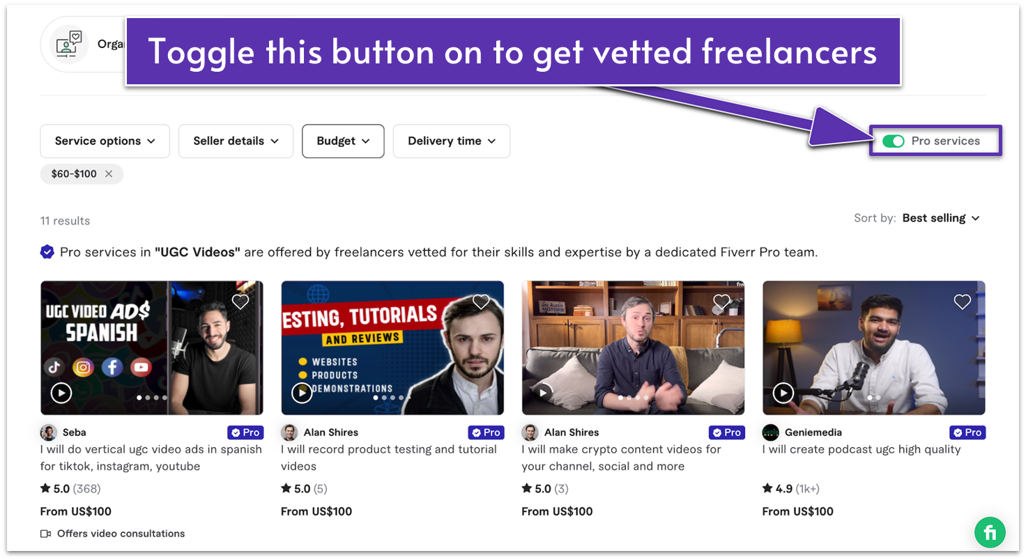 Fiverr's Pro services