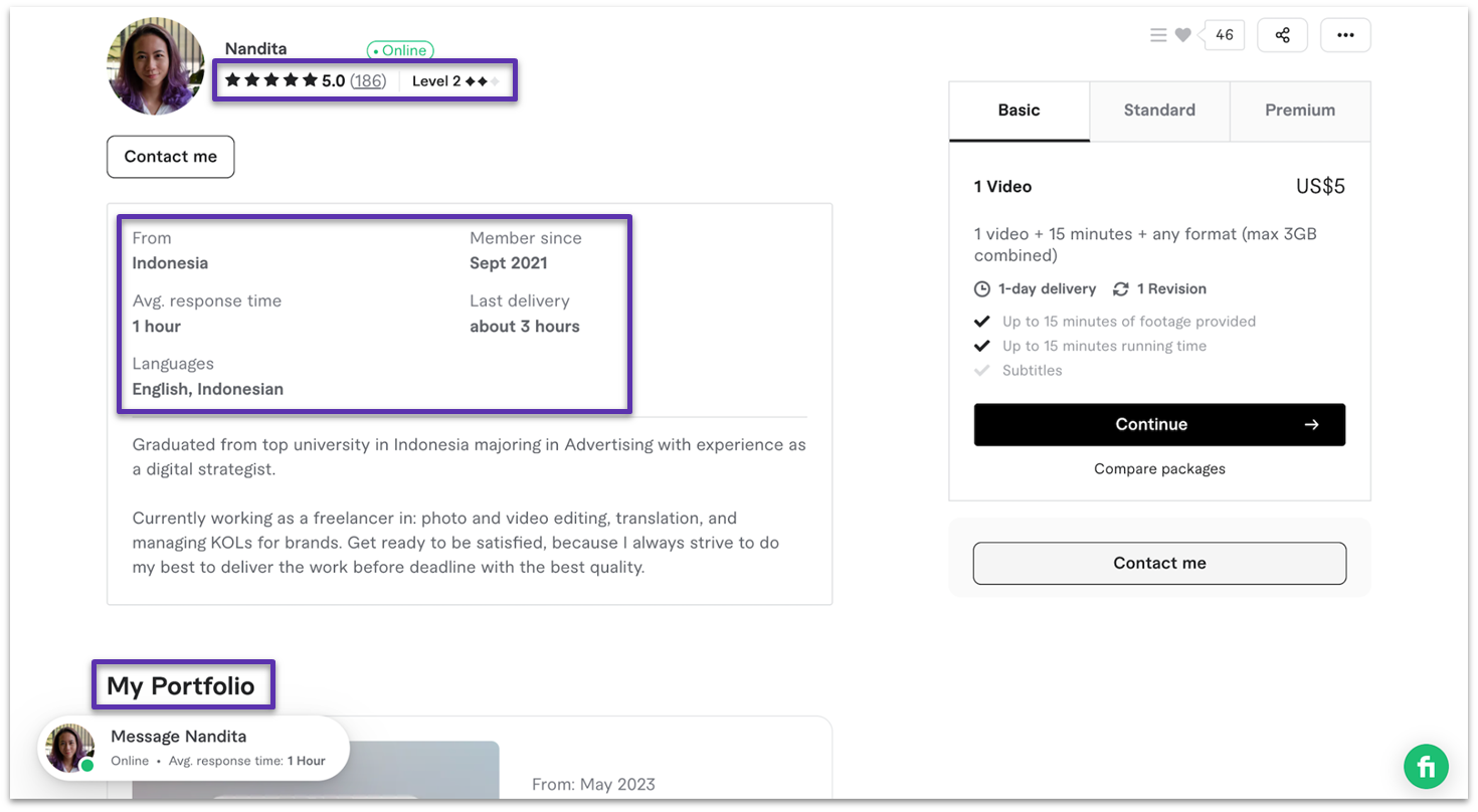 Fiverr seller profile example