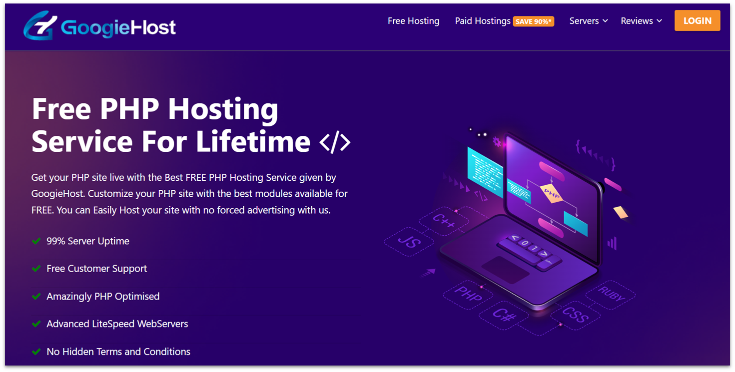 GoogieHost free PHP hosting plans