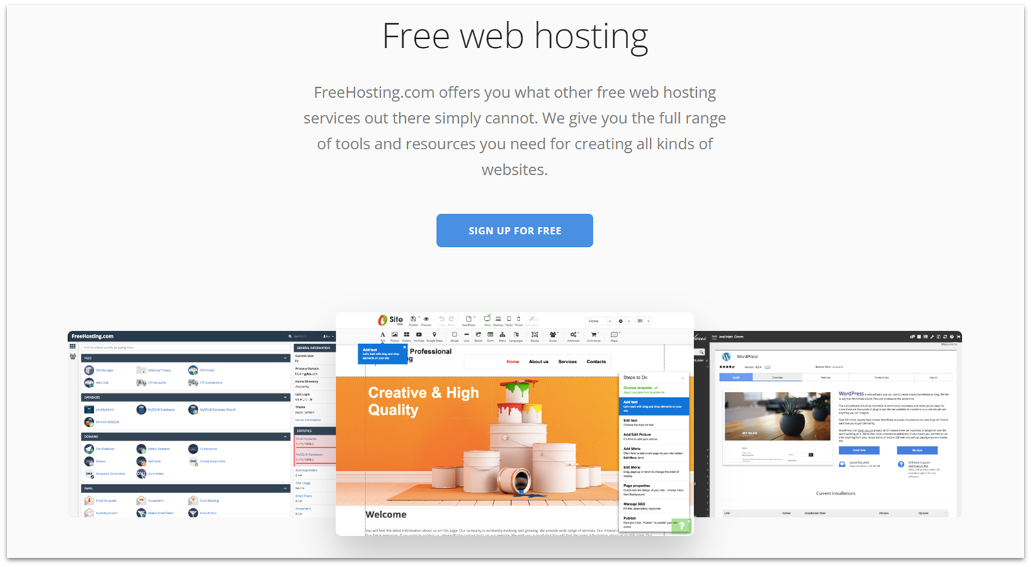 FreeHosting.com free hosting landing page