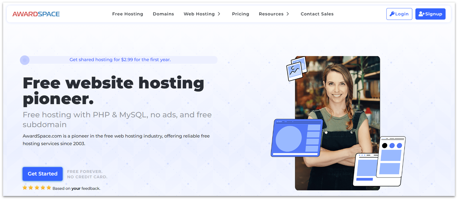 AwardSpace free hosting landing page