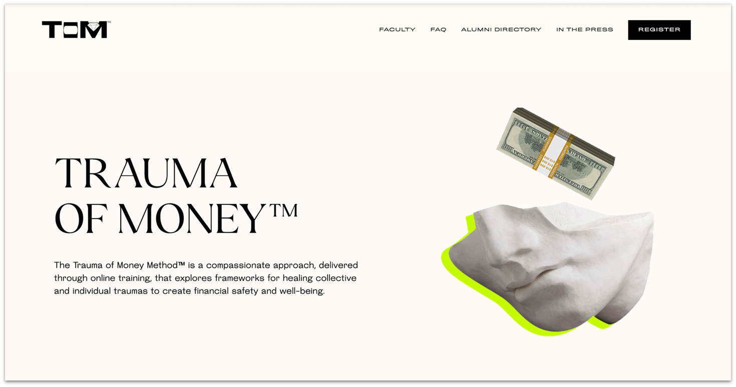 Trauma of Money homepage made with Squarespace