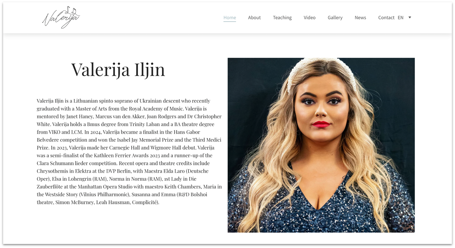 Valerija Iljin homepage made with Hostinger