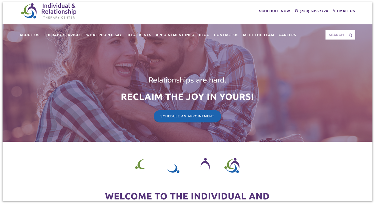 Individual and Relationship Therapy Center homepage made with Squarespace