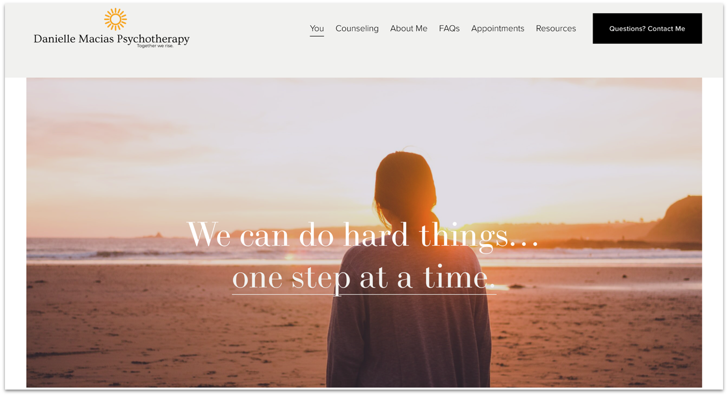 Danielle Macias Psychotherapy homepage made with Squarespace