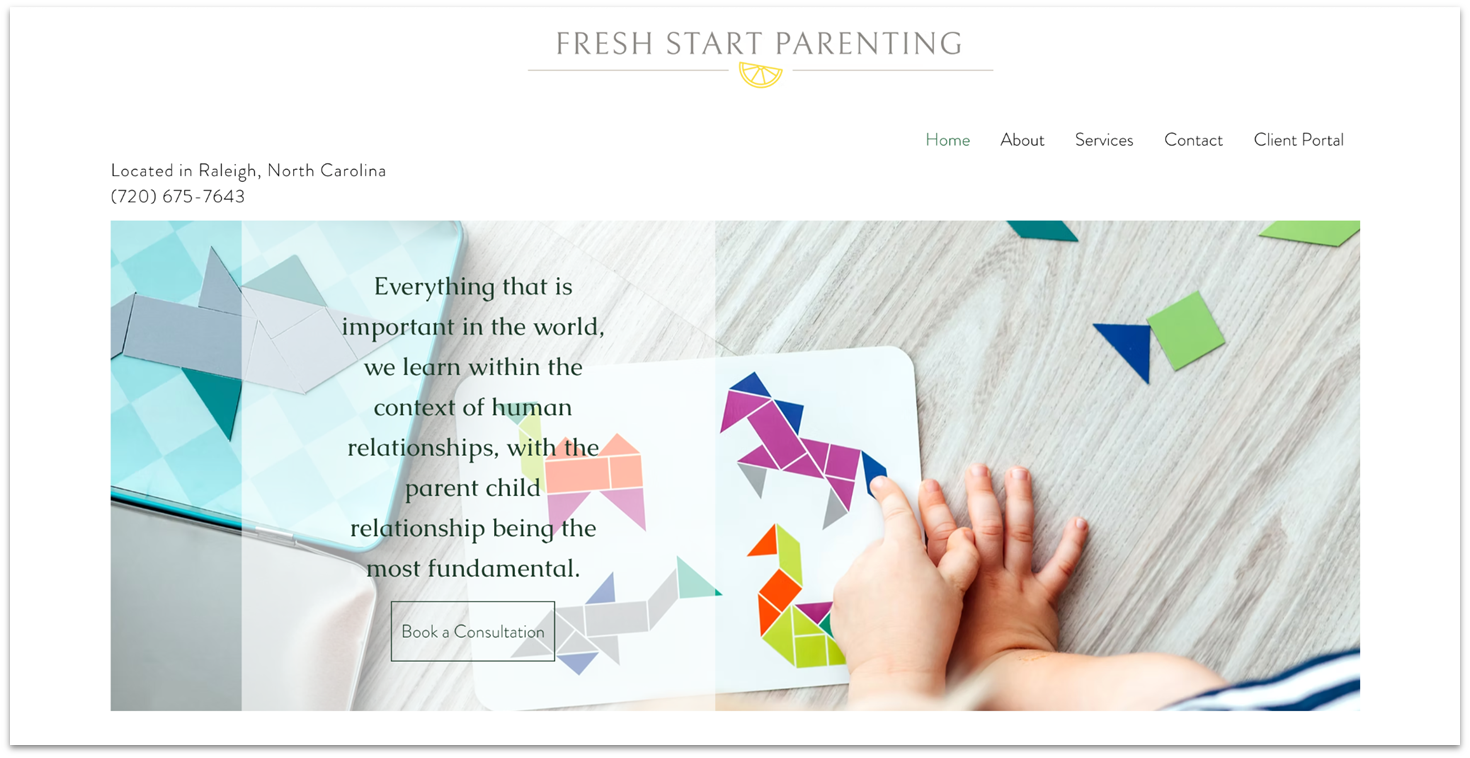 Fresh Start Parenting homepage made with Wix