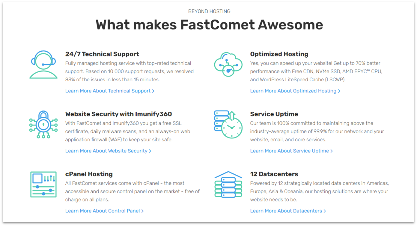 FastComet web hosting features