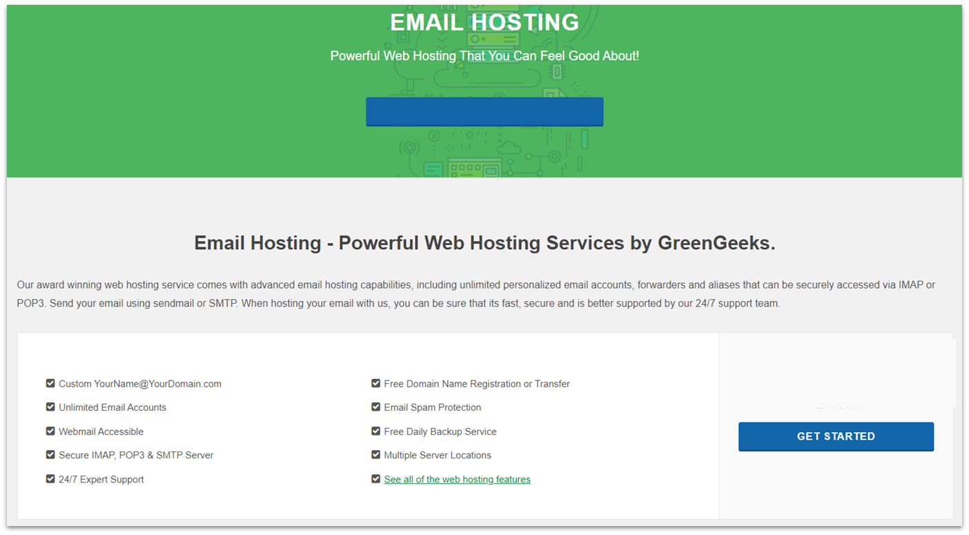 GreenGeeks email hosting features