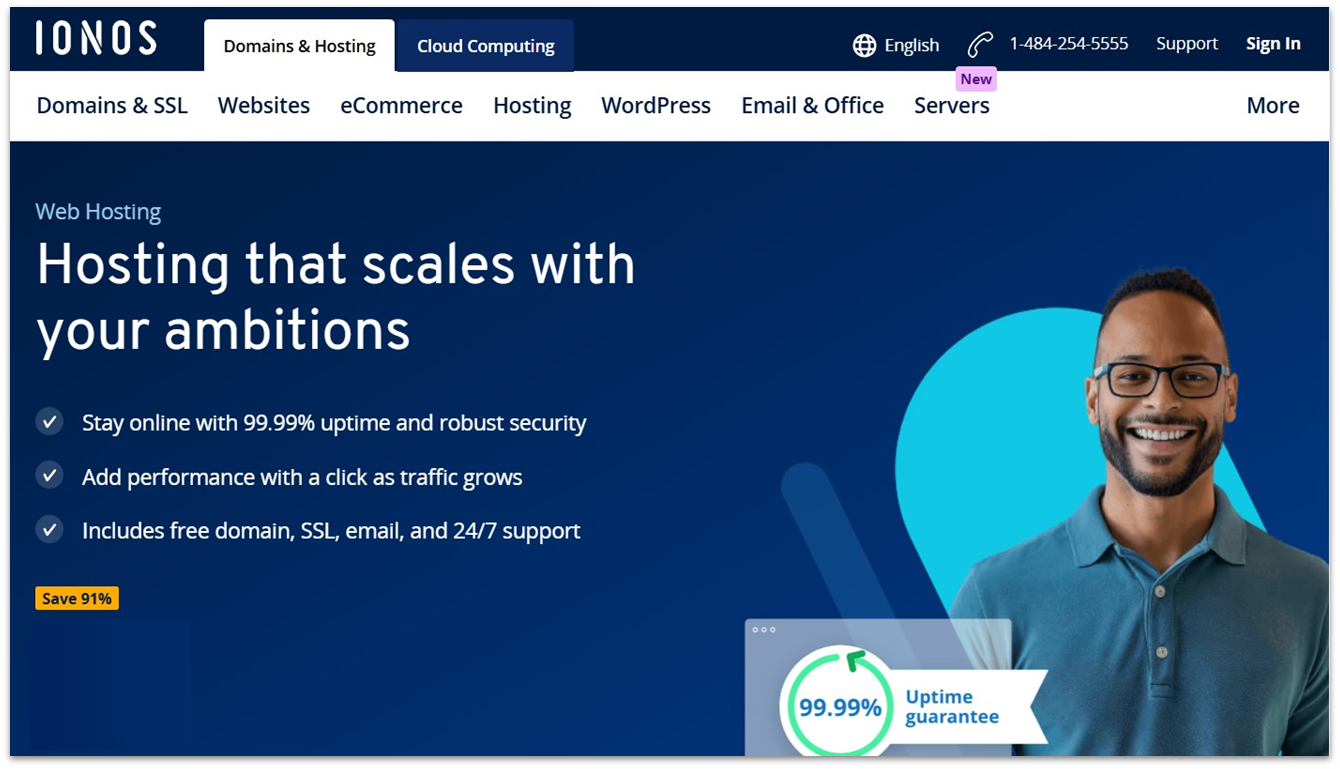 IONOS web hosting landing page