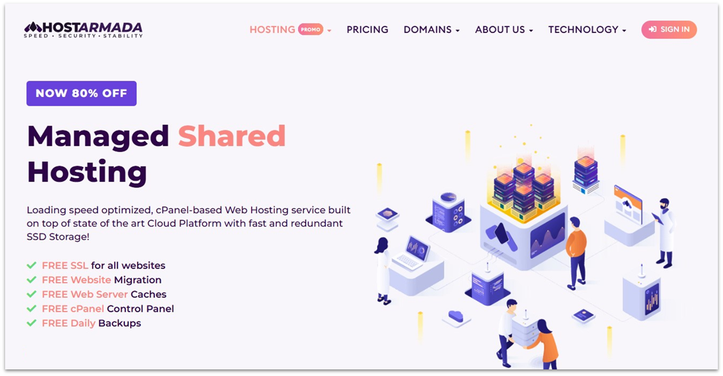 HostArmada managed shared cloud hosting features