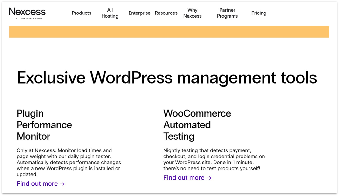 Nexcess exclusive WordPress management tools