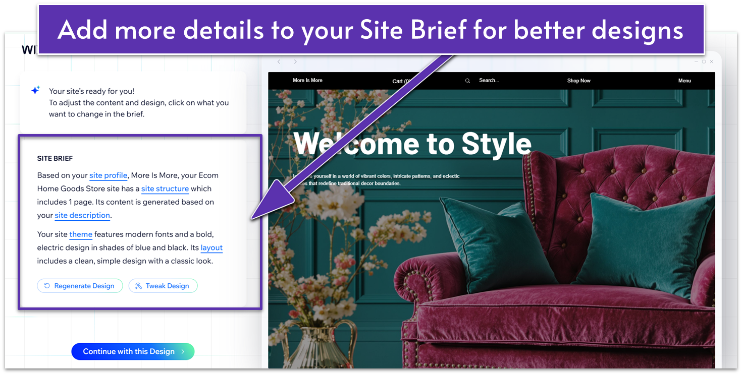 Wix AI Website Builder's Site Brief