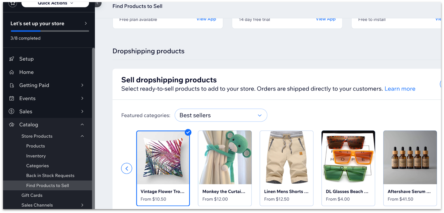 Wix's dropshipping and e-commerce features