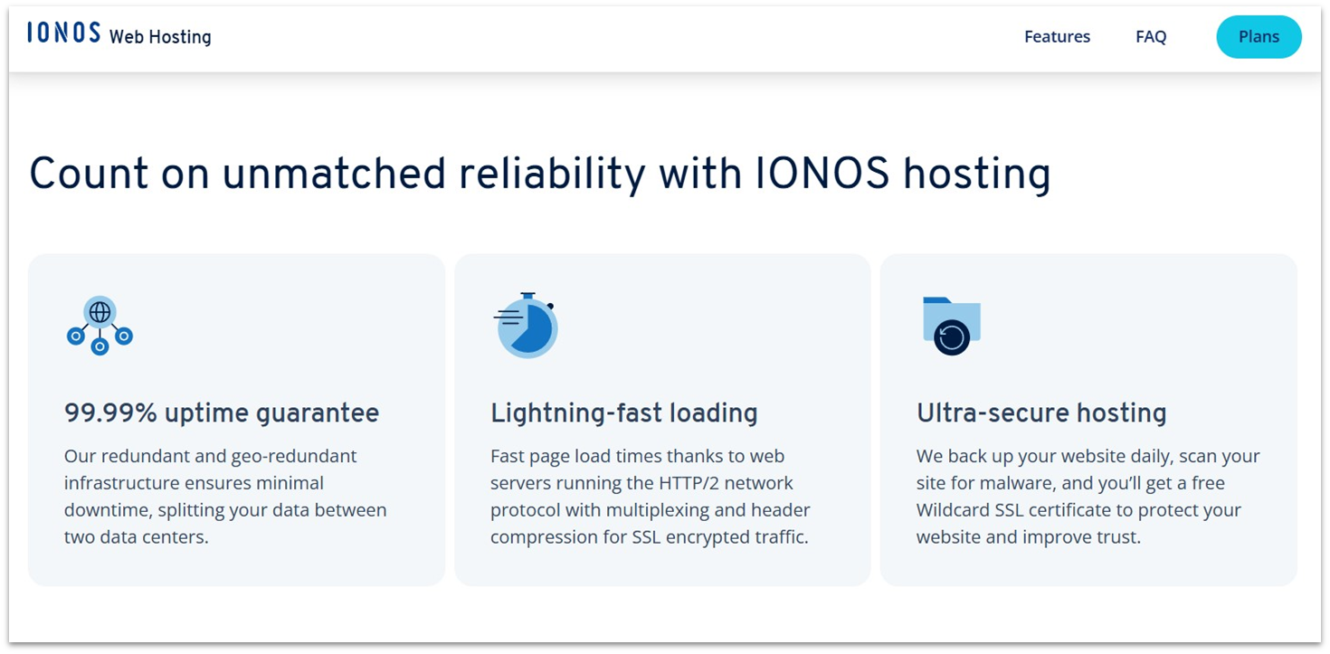 IONOS web hosting landing page