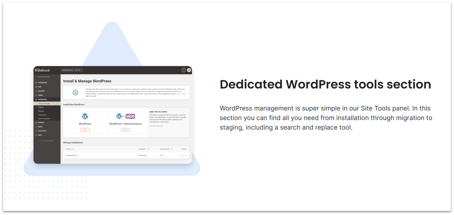 SiteGround Site Tools WordPress management interface