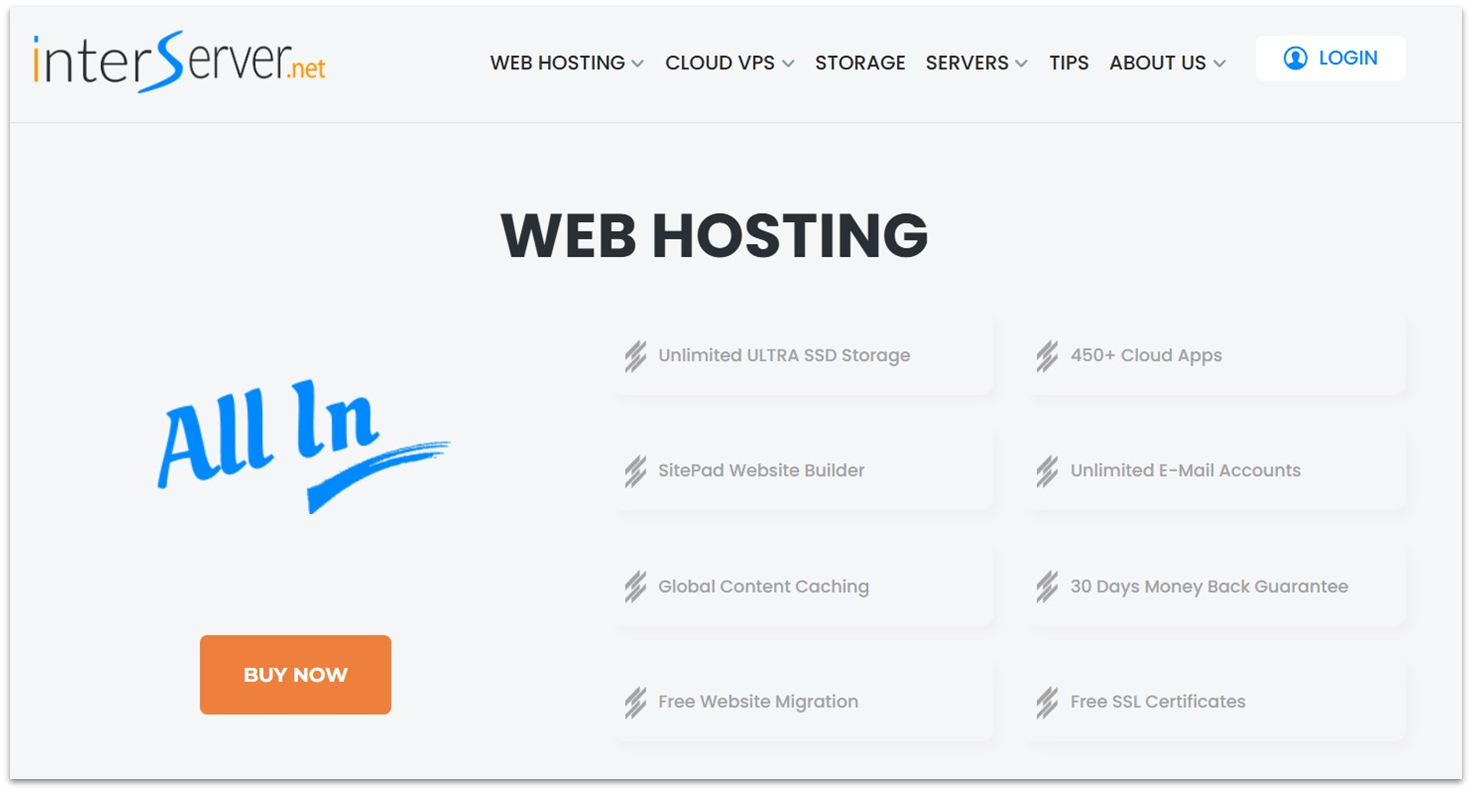 InterServer web hosting landing page
