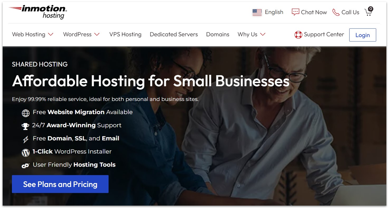 InMotion Hosting shared hosting landing page
