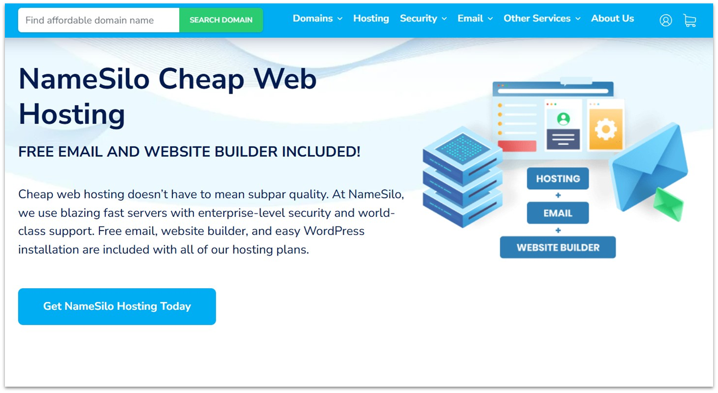 NameSilo web hosting landing page