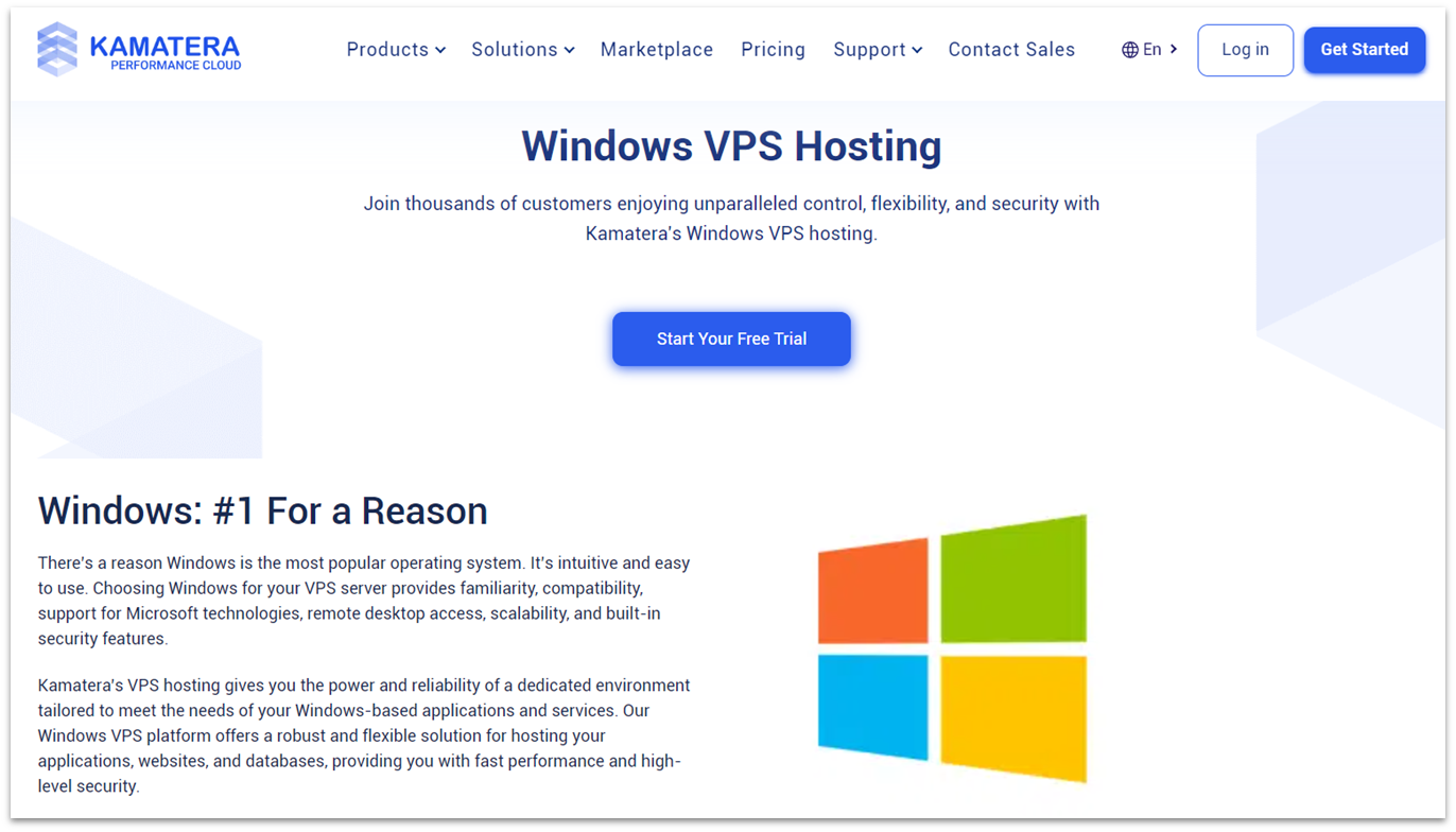 Kamatera Windows VPS hosting features and free trial offer