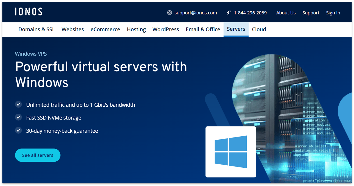 IONOS Windows VPS landing page