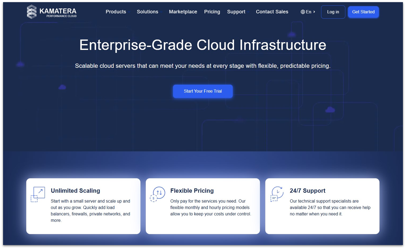 Kamatera cloud VPS web hosting page