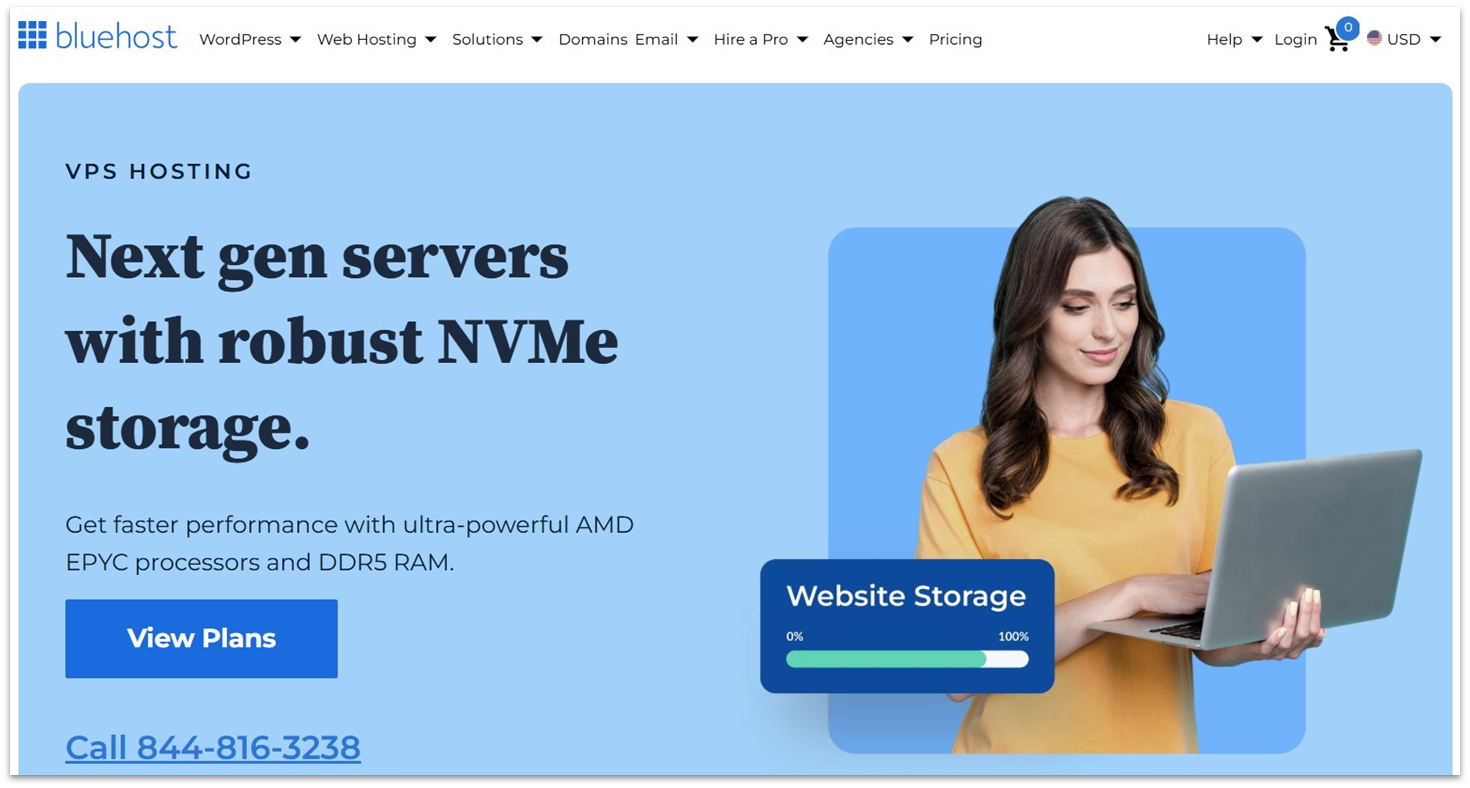 Bluehost VPS web hosting page