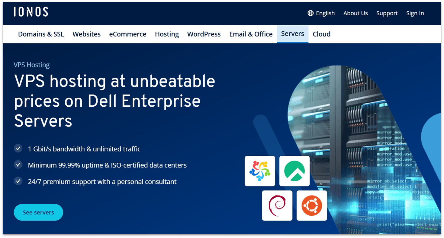 IONOS VPS web hosting page