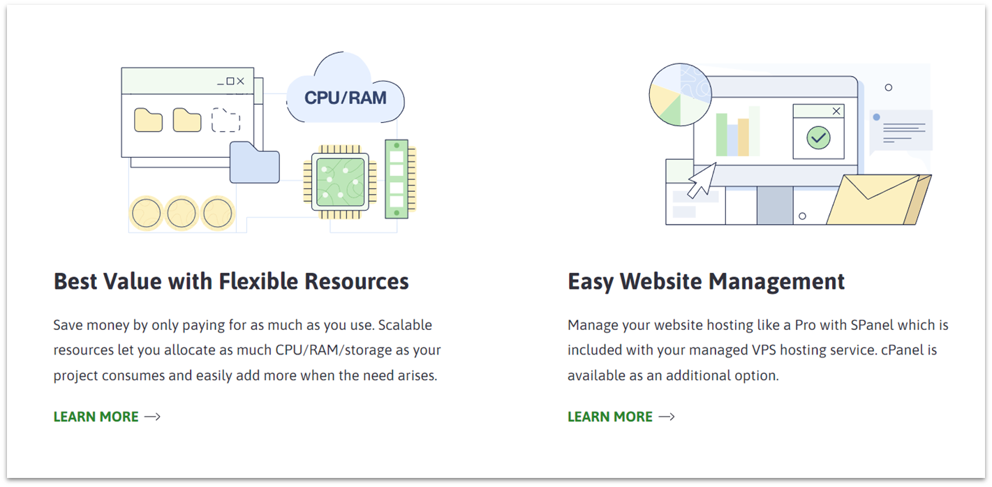 ScalaHosting resource and website management features