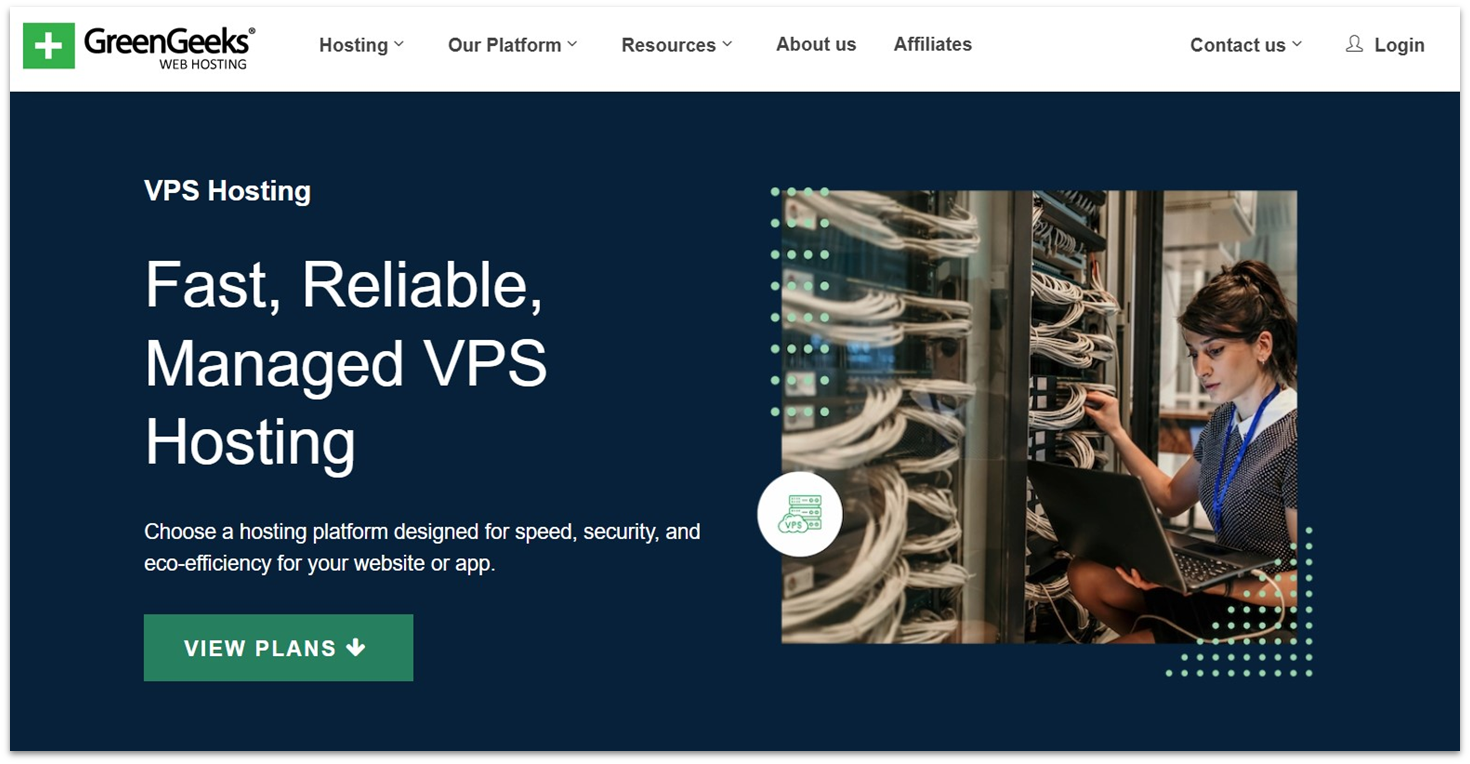 GreenGeeks VPS web hosting page