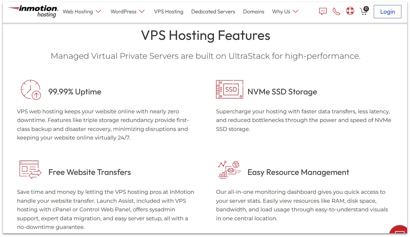 InMotion Hosting VPS web hosting page