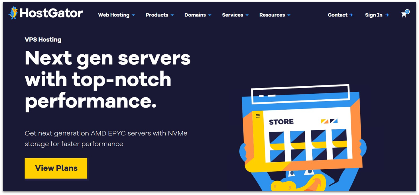 HostGator VPS web hosting page