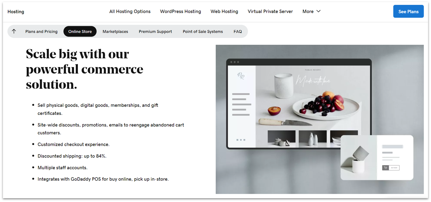 GoDaddy e-commerce plan features (US)