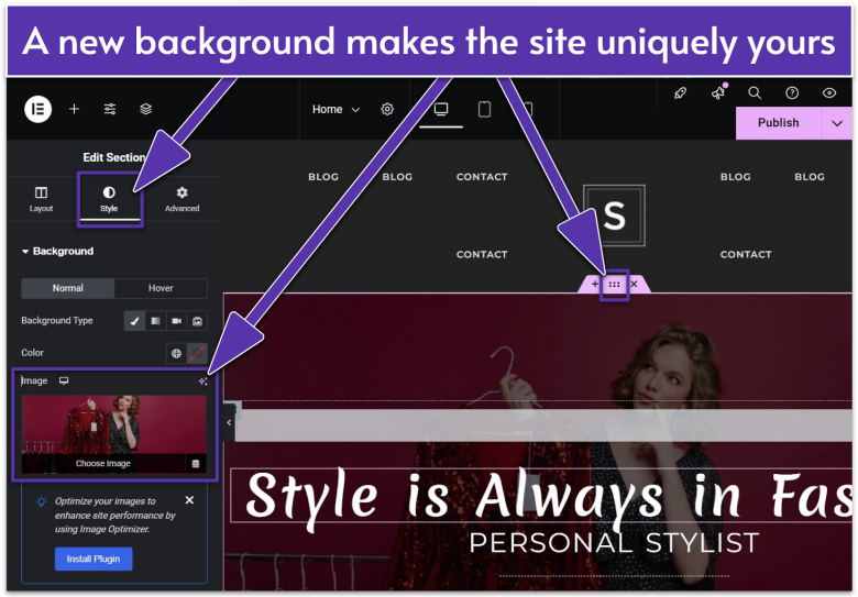 Insertion of a new background image on Elementor