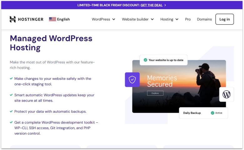 Hostinger Managed WordPress hosting homepage