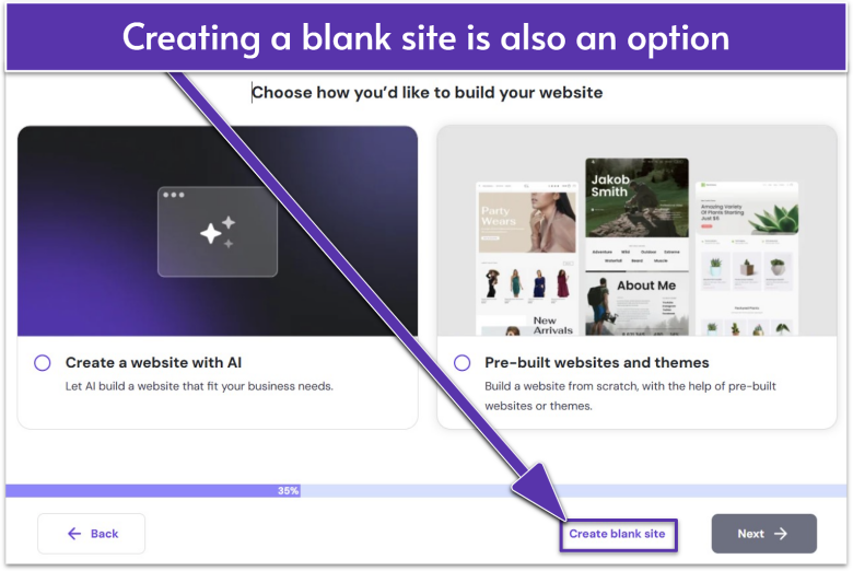 Options on building a WordPress site with Hostinger's hPanel