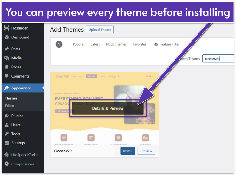 WordPress Themes menu