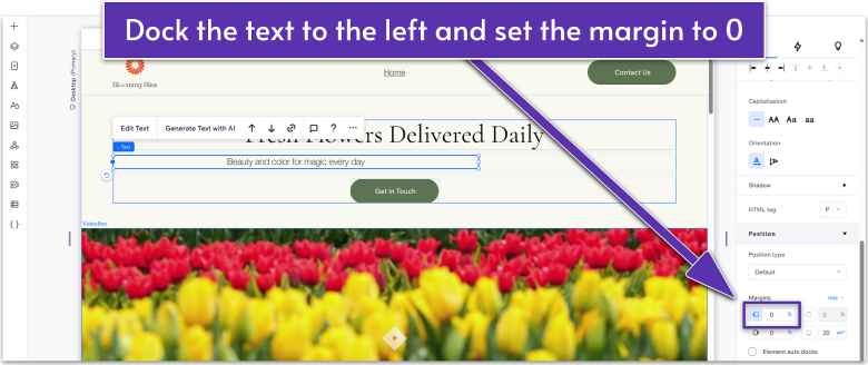 Wix Guide Local Business Module 3, docking text to left