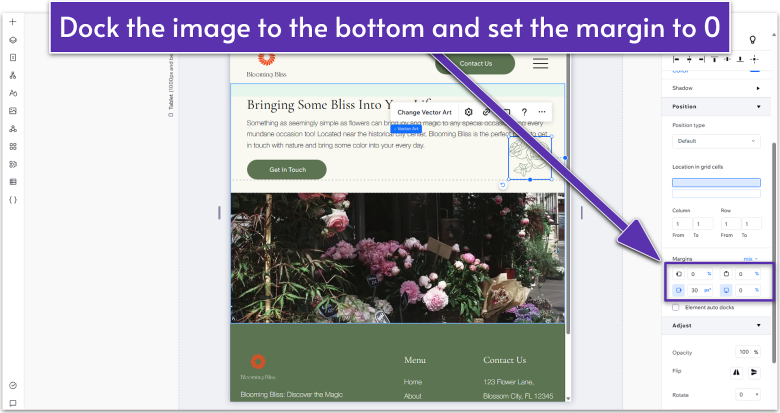 Wix Guide Local Business Module 3, docking vector art to bottom on tablet view