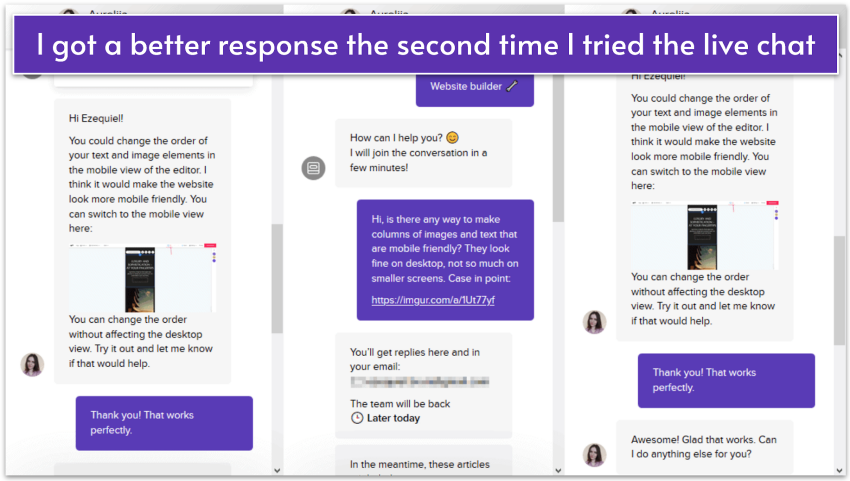 Zyro's live chat support